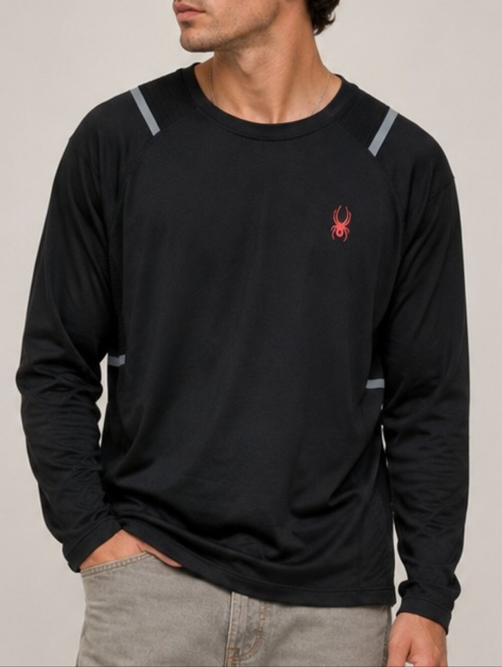 Spyder Men L Black Active Quick-Dry Long Sleeve Athletic Shirt Fleece Lined Gorp